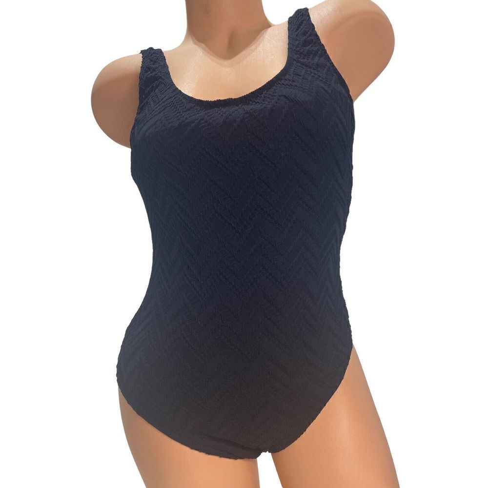 Gottex‎ Vintage Black Textured Low Back One Piece Swimsuit Size 8 19JA032